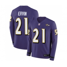 Men's Baltimore Ravens #21 Tyler Ervin Limited Purple Therma Long Sleeve Football Jersey