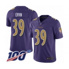 Men's Baltimore Ravens #39 Tyler Ervin Limited Purple Rush Vapor Untouchable 100th Season Football Jersey