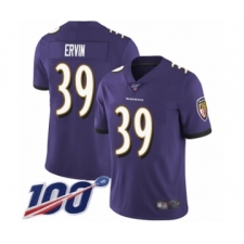 Men's Baltimore Ravens #39 Tyler Ervin Purple Team Color Vapor Untouchable Limited Player 100th Season Football Jersey