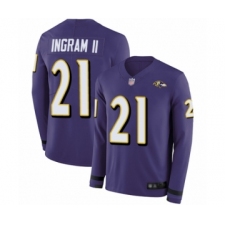 Men's Baltimore Ravens #21 Mark Ingram II Limited Purple Therma Long Sleeve Football Jersey
