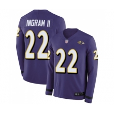 Men's Baltimore Ravens #22 Mark Ingram II Limited Purple Therma Long Sleeve Football Jersey