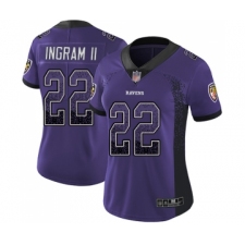 Women's Baltimore Ravens #22 Mark Ingram II Limited Purple Rush Drift Fashion Football Jersey