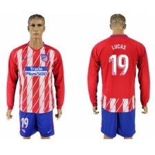 Atletico Madrid #19 Lucas Home Long Sleeves Soccer Club Jersey