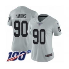 Women's Oakland Raiders #90 Johnathan Hankins Limited Silver Inverted Legend 100th Season Football Jersey