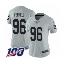 Women's Oakland Raiders #96 Clelin Ferrell Limited Silver Inverted Legend 100th Season Football Jersey