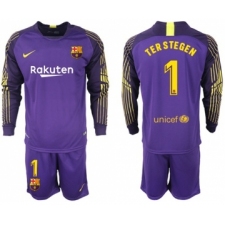 Barcelona #1 Ter Stegen Purple Goalkeeper Long Sleeves Soccer Club Jersey