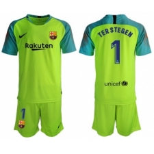 Barcelona #1 Ter Stegen Shiny Green Goalkeeper Soccer Club Jersey