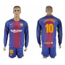 Barcelona #10 Ronaldinho Home Long Sleeves Soccer Club Jersey