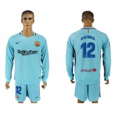 Barcelona #12 Rafinha Away Long Sleeves Soccer Club Jersey
