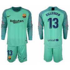 Barcelona #13 Cillessen Green Goalkeeper Long Sleeves Soccer Club Jersey
