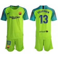 Barcelona #13 Cillessen Shiny Green Goalkeeper Soccer Club Jersey