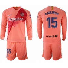 Barcelona #15 Paulinho Third Long Sleeves Soccer Club Jersey
