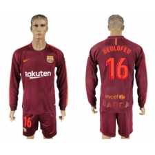Barcelona #16 Deulofeu Sec Away Long Sleeves Soccer Club Jersey