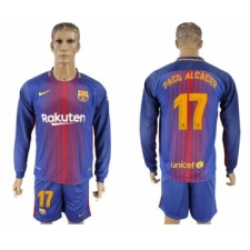Barcelona #17 Paco Alcacer Home Long Sleeves Soccer Club Jersey