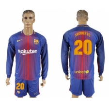 Barcelona #20 SROBERTO Home Long Sleeves Soccer Club Jersey