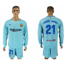 Barcelona #21 Andre Gomes Away Long Sleeves Soccer Club Jersey