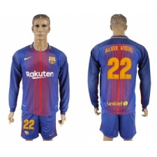 Barcelona #22 Aleix Vidal Home Long Sleeves Soccer Club Jersey