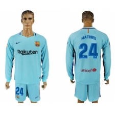 Barcelona #24 Mathieu Away Long Sleeves Soccer Club Jersey