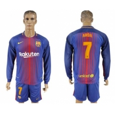 Barcelona #7 Arda Home Long Sleeves Soccer Club Jersey