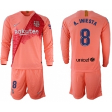 Barcelona #8 A.Iniesta Third Long Sleeves Soccer Club Jersey