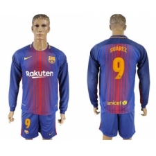 Barcelona #9 Suarez Home Long Sleeves Soccer Club Jersey