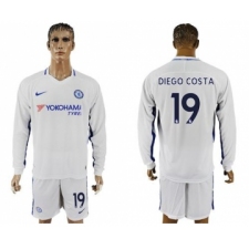 Chelsea #19 Diego Costa Away Long Sleeves Soccer Club Jersey