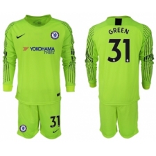 Chelsea #31 Green Shiny Green Goalkeeper Long Sleeves Soccer Club Jersey