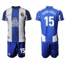 Espanyol #15 David Lopez Home Soccer Club Jersey