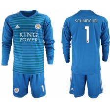 Leicester City #1 Schmeichel Blue Goalkeeper Long Sleeves Soccer Club Jersey