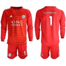 Leicester City #1 Schmeichel Red Goalkeeper Long Sleeves Soccer Club Jersey
