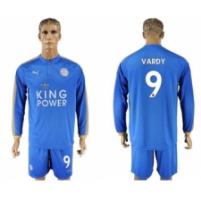 Leicester City #9 Vardy Home Long Sleeves Soccer Club Jersey