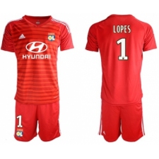 Lyon #1 Lopes Red Goalkeeper Soccer Club Jersey