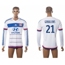 Lyon #21 Gonalons Home Long Sleeves Soccer Club Jersey