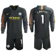 Manchester City #1 C.Bravo Black Goalkeeper Long Sleeves Soccer Club Jersey