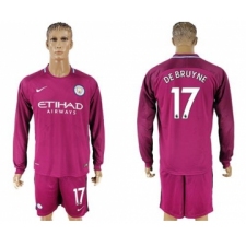 Manchester City #17 De Bruyne Away Long Sleeves Soccer Club Jersey