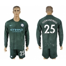 Manchester City #25 Fernandinho Sec Away Long Sleeves Soccer Club Jersey