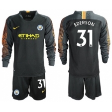 Manchester City #31 Ederson Black Goalkeeper Long Sleeves Soccer Club Jersey