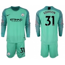 Manchester City #31 Ederson Green Goalkeeper Long Sleeves Soccer Club Jersey
