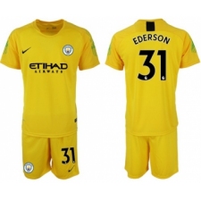 Manchester City #31 Ederson Yellow Goalkeeper Soccer Club Jersey