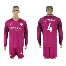 Manchester City #4 Kompany Away Long Sleeves Soccer Club Jersey