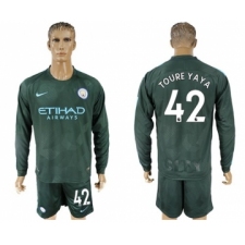 Manchester City #42 Toure Yaya Sec Away Long Sleeves Soccer Club Jersey