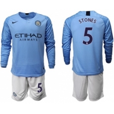 Manchester City #5 Stones Home Long Sleeves Soccer Club Jersey