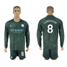 Manchester City #8 Gundogan Sec Away Long Sleeves Soccer Club Jersey
