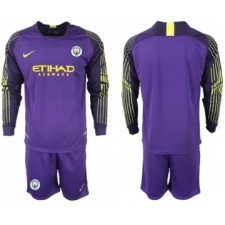 Manchester City Blank Purple Goalkeeper Long Sleeves Soccer Club Jersey