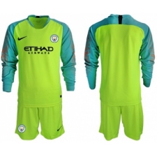 Manchester City Blank Shiny Green Goalkeeper Long Sleeves Soccer Club Jersey