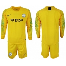 Manchester City Blank Yellow Goalkeeper Long Sleeves Soccer Club Jersey