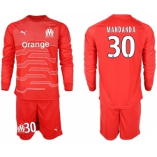 Marseille #30 Mandanda Red Goalkeeper Long Sleeves Soccer Club Jersey