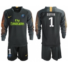 Paris Saint-Germain #1 Buffon Black Goalkeeper Long Sleeves Soccer Club Jersey