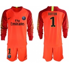Paris Saint-Germain #1 Buffon Red Goalkeeper Long Sleeves Soccer Club Jersey