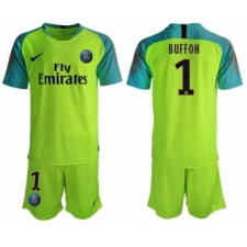 Paris Saint-Germain #1 Buffon Shiny Green Goalkeeper Soccer Club Jersey